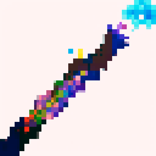 Magical wand, sparkling with vibrant colors, pixelated in mesmerizing pixel art