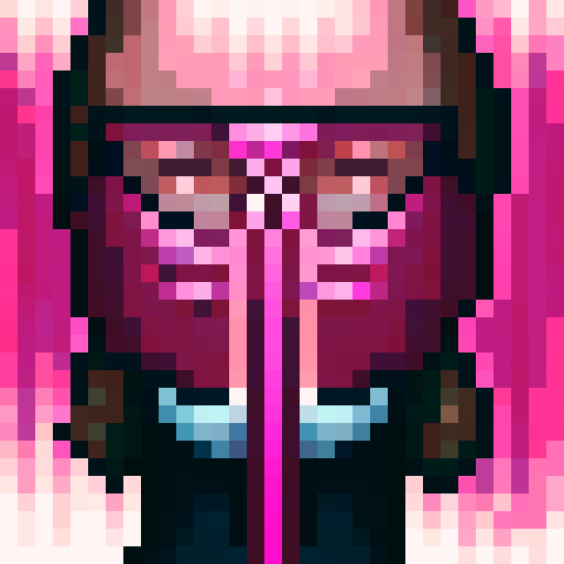 woman, long pink hair, white and pink japanese school uniform, black mask, black framed glasses, game icon, 32x32 pixel art, sRGB, skill art, close up, portrait