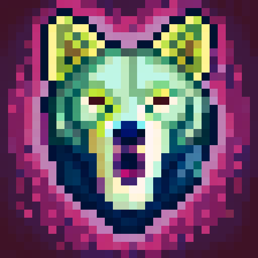 corrupted plastic waste wolf, rabid, forest biome, isometric view, cartoony, larger head, pixel art character sheet