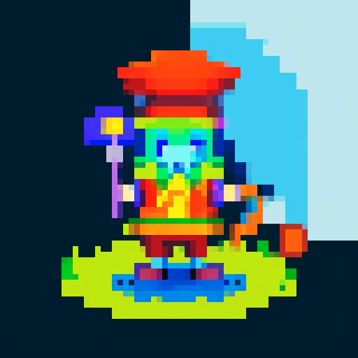 Sewer rat with magic hat, pixelated coding, vibrant sRGB colors