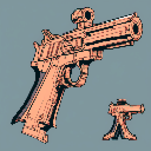 I want a copper structure reminiscent of the gun on top of a turret, seen from a head on two dimensional perspective. The design should be relatively simple. I also want this object usable as an asset in a videogame, meaning only one object per image, outlined with a strong black stroke, on a solid-color background.