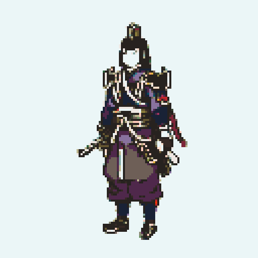 historically accurate muromachi samurai in traditional armor, roguelike rpg full-body sprite