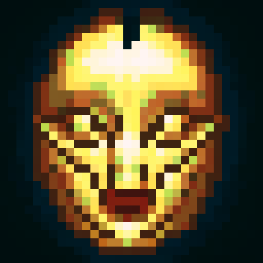 totem item, wooden and tribal, game icon, 32x32 pixel art, sRGB, skill art, close up, portrait, intricate carvings, vibrant colors, weathered texture, ancient and wise