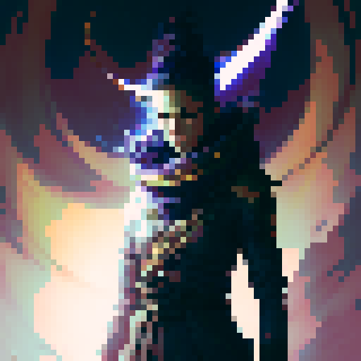 Anime-style demon slayer wielding a sword infused with void energy, sporting warlock horns on their head.