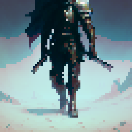 Knight in heavy armour, holding a big greatsword. Dangerous but honorable. Top-down orthographic perspective. 