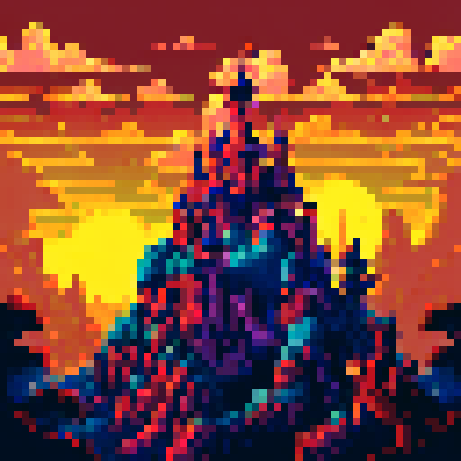 Medieval castle, towering under a dark, ominous sky, surrounded by a misty forest