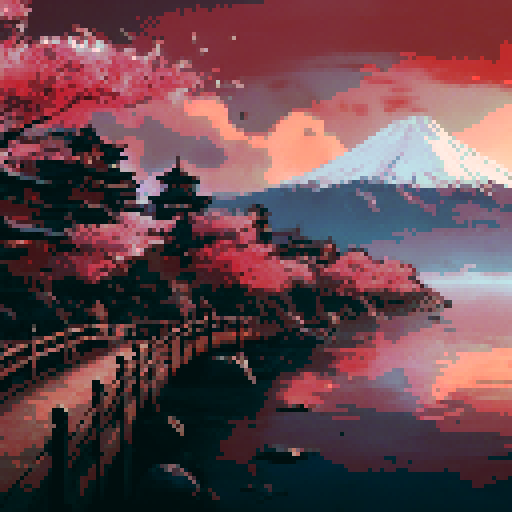 majestic surreal pixel art landscape
