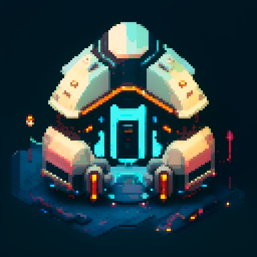 Spaceship, metallic exterior, retro aesthetic, pixelated details,blinking lights, wireframe outlines, geometric shapes, low-resolution textures, pixel art style, sRGB color space
View from above
no background