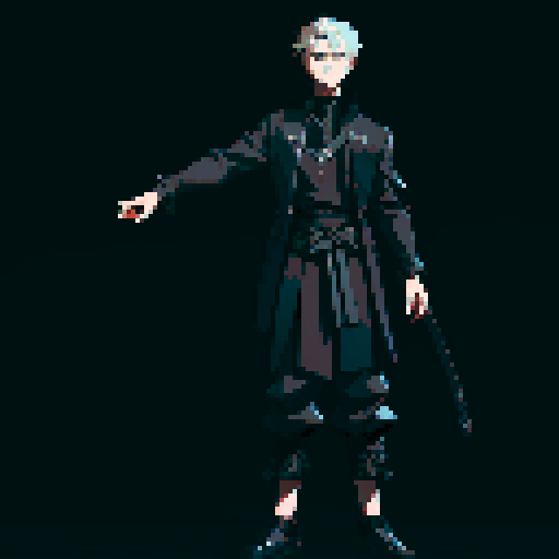 male character, black clothing, neutral pose, neutral facial expression, sRGB palette, no lighting