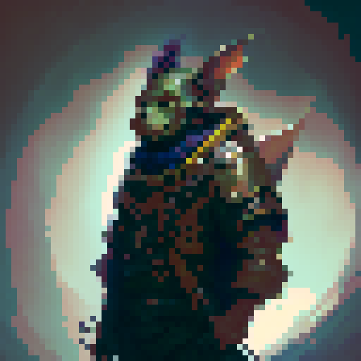 goblin warrior, fierce expression, wielding a rusty sword, donned in tattered armor, sprite