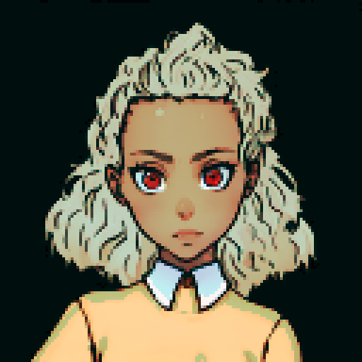 teenage black girl with light brown hair and red eyes