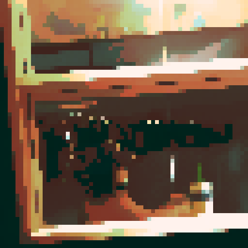 boy with long hair, hat on, bottle next to him, unbothered, mirror reflecting party behind him, only a few other people in the room, pixel art