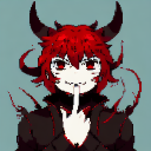 demon hunter with horns, red and black colors, anime style