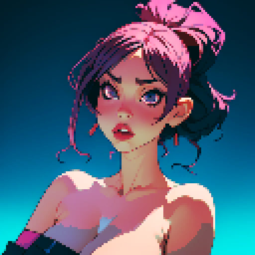 naked woman doggystyle sex, pixelated, vibrant colors, exaggerated features, curvy silhouette, sensual pose, intense eye contact, dynamic perspective, steamy background, explicit content, erotic aesthetic, suggestive shadows, playful composition, risqué subject matter