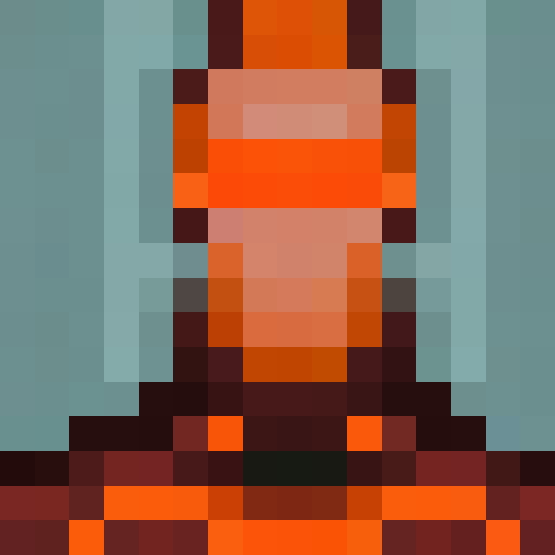 pixelated fire emoji, vibrant red and orange hues, flickering flames, intricate details, 16x16 game icon, close-up view, intense heat, expressive facial features, glowing embers, mesmerizing movement, dynamic pixel art, fiery intensity, portrait-like composition, immersive gaming experience