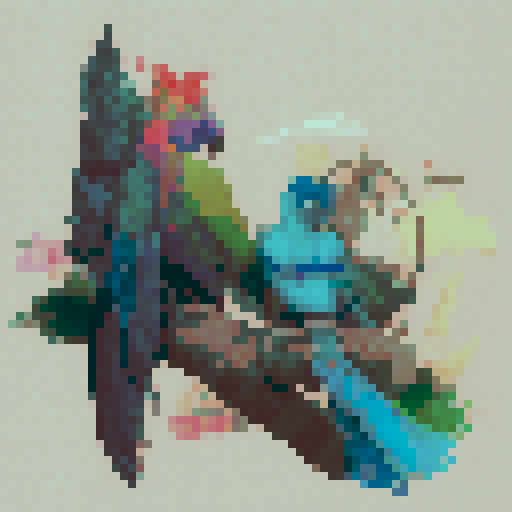 colorful birds with details like peacock or parrot