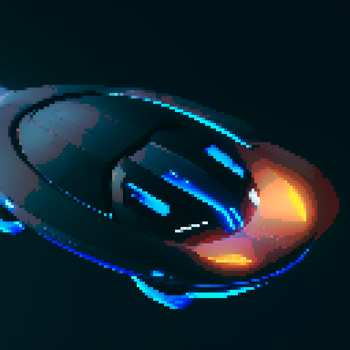 futuristic spaceship, topview, sleek and streamlined, hovering mid-air, sRGB aesthetic, dark blue colors