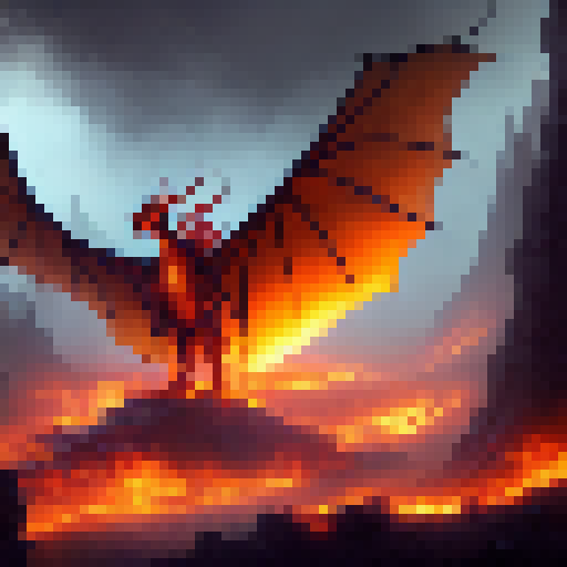Fiery dragon coils around a medieval castle, spitting flames at armored knights and casting an ominous glow on the surrounding forest, all in the fantastical style of a classic RPG.