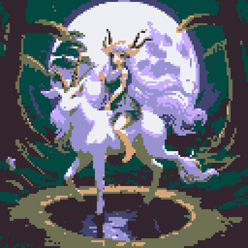 mystic druid wild faun-unicorn mythological woman, playful demeanor, forest guardian, full body, bathed in moonlight, animal-human hybrid