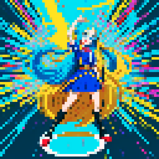 anime girl with long, flowing hair, bright blue eyes, and a mischievous smile, standing proudly in a revealing school unifor, with a 16 bit style that pops against the sRGB color palette
