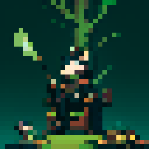 anthropomorphic raccoon with black and forest green fur, adventurers garb, throne made of treasure and money, dollar bills raining down, sRGB, pixel art