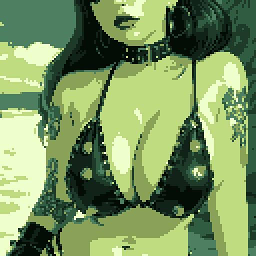 curvy, busty goth girl , body portrait,  black hair, purple eyeshadow, red lipstick, wearing bikini, studded collar, glamour shot, vibrant srgb colors, edgy aesthetic