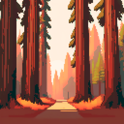 redwood forest in autumn golden hour lighting warm muted tones