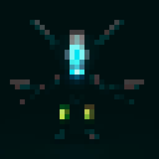 futuristic humanoid combat drone, metallic, pixelated, sleek, powerful, glowing eyes, sharp edges