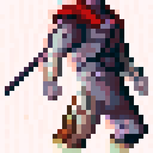 middle-aged male with black hair, skillful armor, left-handed sword wielder, close-up portrait, 32x32 pixel art, game icon style
