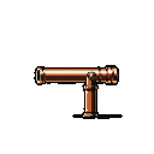 I want a tall vertical copper pipe that looks like a cannon barrel. I want this object usable an asset in a videogame, meaning only one object per image, outlined with a strong black stroke, on a solid-color background.