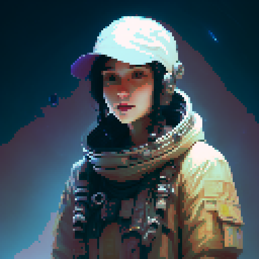 Night city street light background, profile picture, young girl, smile, rounded face, blue eyes, short black hair, white shirt, beige hat, red neck ribbon, facing directly