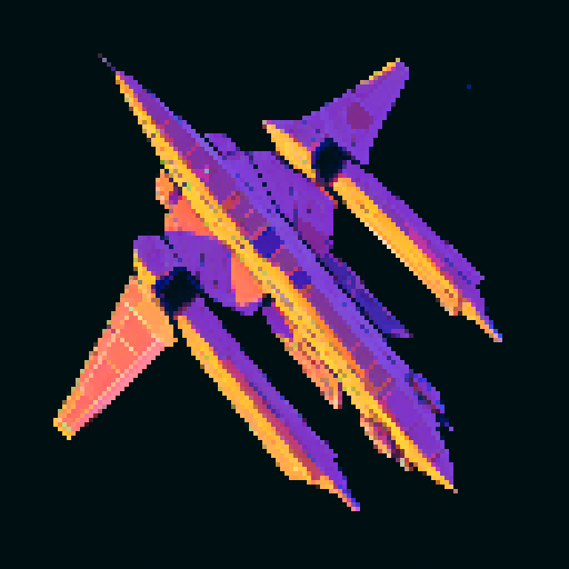 a pure 2d sprite for a space game. a top down view of a triangular spaceship all by itself ,style of the 80s. The spaceship should not have any shadows.