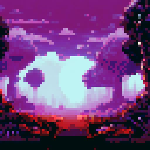 eerie, mist-covered trees, silhouetted against a dark night sky, pixel art, background, landscape