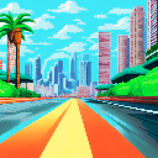 Zooming past the Monte Carlo harbor, a sleek, red Formula One race car, surrounded by palm trees and towering skyscrapers, speeds towards the finish line, rendered in pixel art with a muted, sRGB color palette creating a breathtaking Monaco grand prix landscape