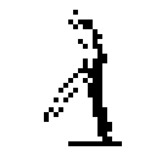 stick figure twerking, black and white, retro video game style, pixelated,exaggerated curves, bold outlines, animated, 8-bit graphics, high contrast, sRGB color space, no background