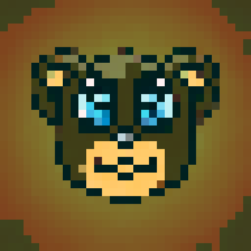 Cute bear with big blue eyes, sharp lines, close-up portrait in a cartoon style suitable for game icons with 32x32 pixel art and sRGB color scheme