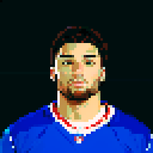 nfl football player, profile view, forward-facing, wearing jersey, no helmet, game icon style, 32x32 pixel art, sRGB, skillful expression, close-up portrait