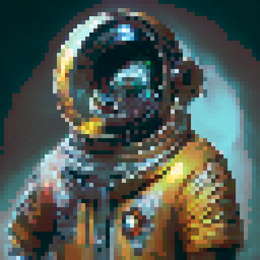 Androgynous astronaut in a clear helmet, sleek, futuristic sci-fi space suit, intricate, metallic armor pieces, vibrant colors, beautiful glowing face, fantasy RPG style