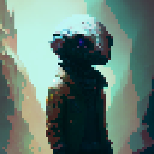 bold, fierce, yet slightly adorable humanoid alien with glowing eyes