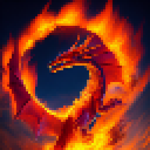 Fiery dragon soaring through a crimson sky, scales glinting in the sun, flames spewing from its jaws, ready to incinerate any foes in its path.