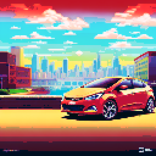 Photorealistic, centered Hyundai Solaris in a three quarter view, right wheel in front, clean background, pixel art style with sRGB colors