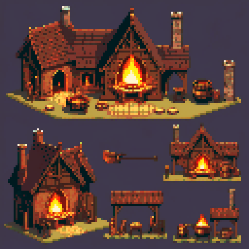 forge, smithing, building, inside, fire, instruments, medieval