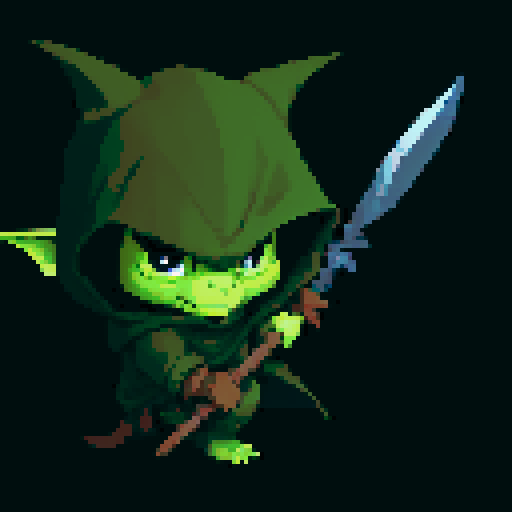 A stealthy and deadly goblin with a hood, twin daggers, and a shadowy presence. It has sharp eyes and a focused expression, ready to strike from the darkness. No background.
