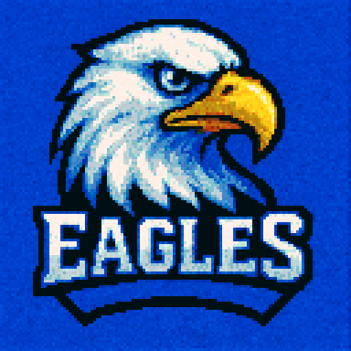 Pixel art of a fictional baseball team called the Eagles. Just showcase an eagle. Light gray, blue and white, sharp outlines, and soft pixel shading. The logo design mimics 80s MLB logos. Use a vibrant Sega Genesis 16-bit style with selective dithering, geometric forms, and nostalgic retro charm. Avoid modern gradients—keep it pure pixel art.