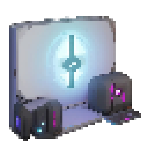 A futuristic alien technology upgrade station. Dark color and some alien symbol