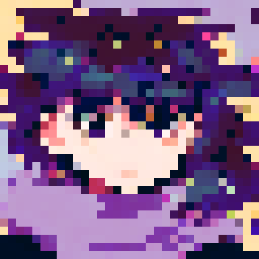 Close up of a mesmerizing anime-style character portrait in pixel art, featuring a galaxy-like nebula as their vibrant hair, twinkling stars for eyes, and a celestial aura emanating from their ethereal skin