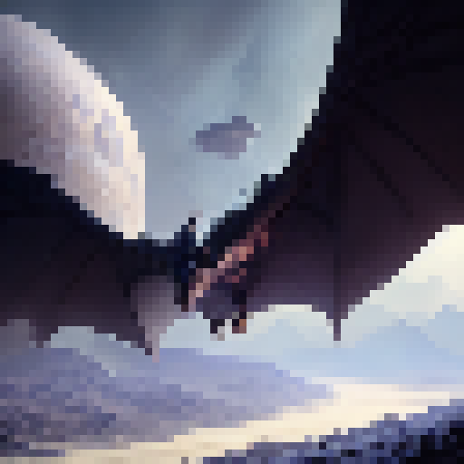 Imagine a majestic white dragon, with shiny and gleaming scales. It is lying on a hill overlooking a medieval-style walled city, located in a green valley surrounded by mountains. The dragon watches the city calmly, watchful but not threatening. The image should have a 16-bit pixel art style, with a detailed and texture-filled design.