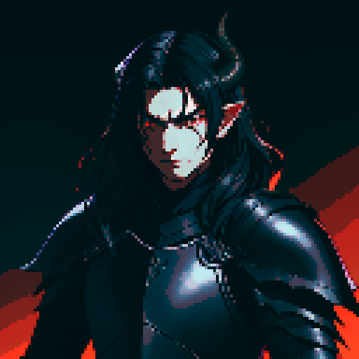 black armor, sexy, long black hair, male knight, man, demon knight, demonic wing, horns, black hair, black armor, dark background