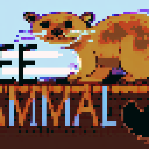 Binturong game icon in classic pixel art style, featuring a close-up character portrait of the furry animal standing proudly on a tree branch, staring directly at the viewer with a fierce yet adorable anime-style expression.