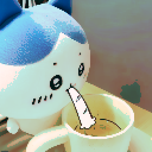 cartoon rabbit with blue ears, character portrait, close up, anime style, pixel art, vibrant colors, expressive eyes, detailed fur texture